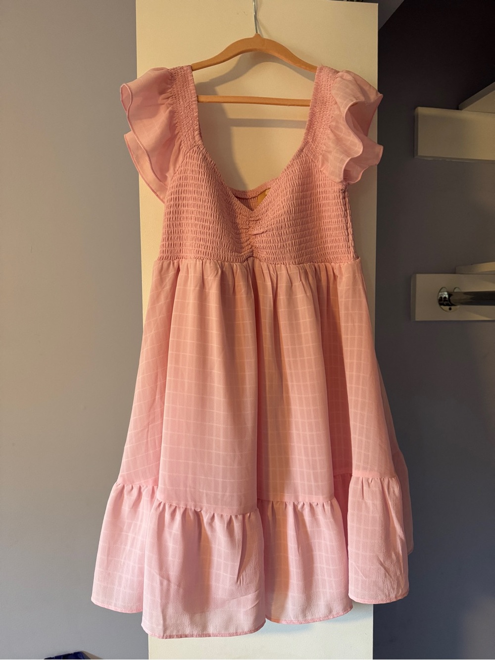 Pink Flutter Sleeve Smocked Bodice Mini Dress